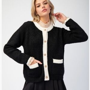 NEW Easel Black and Cream Cardigan Sweater P2P 21"